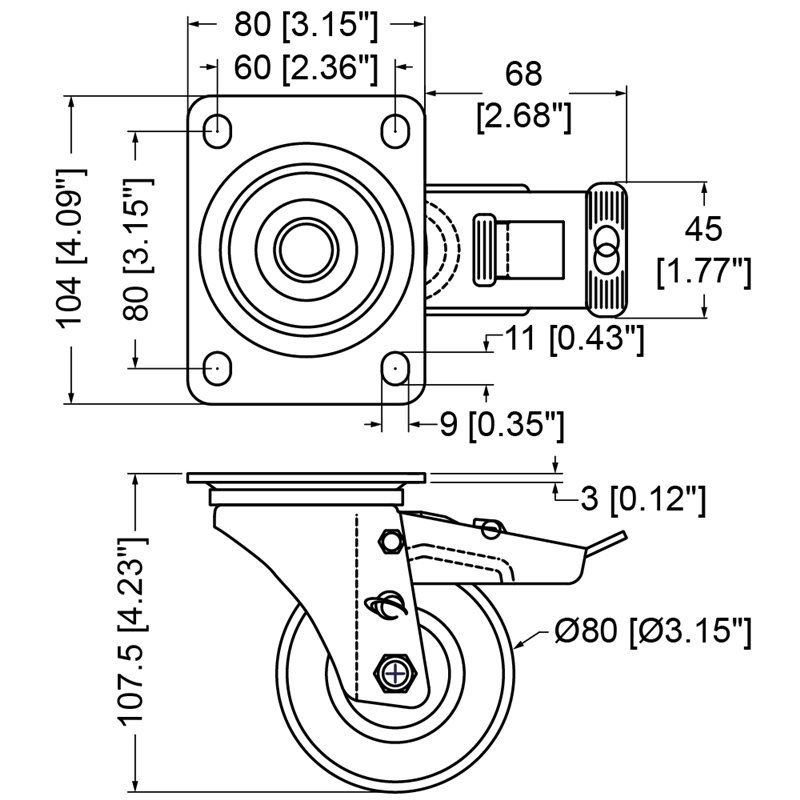 new PENN ELCOM W0985/80 RUEDA PARA RACK 3 PULGADAS  PARA RACK